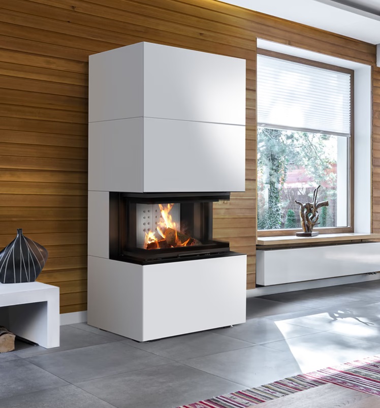 Zestaw kominek powietrzny stalowy KRATKI LUCY Prawy BLACK 14 kW Ø 200 z akcesoriami easy box bianko 1 - Zestaw kominek powietrzny stalowy KRATKI LUCY Prawy BLACK 14 kW Ø 200 z akcesoriami